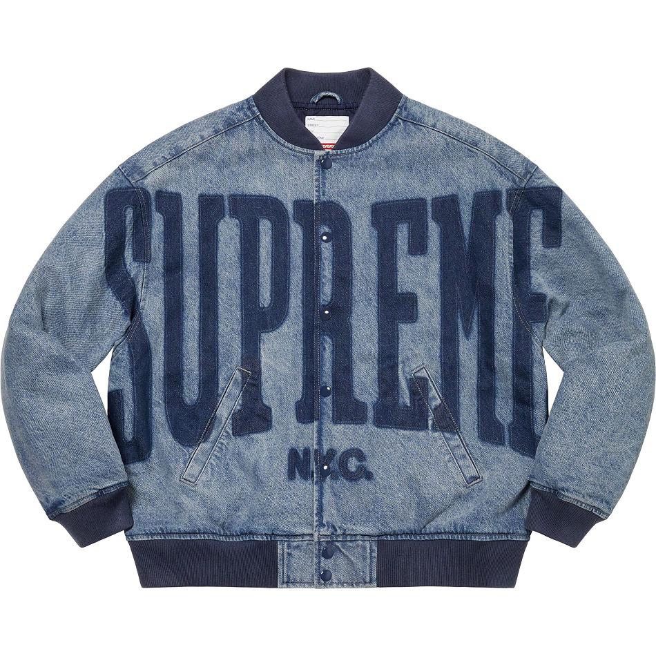 Supreme Washed Knockout Denim Varsity Jacke Navy | CH437OR