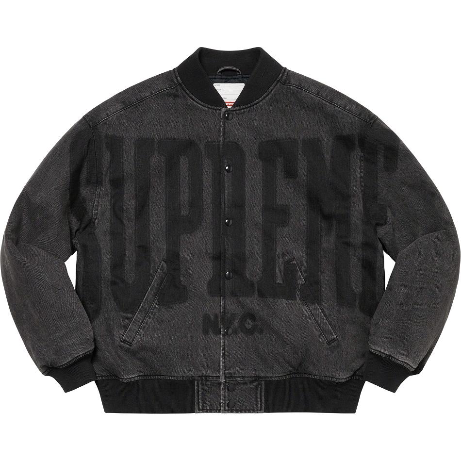 Supreme Washed Knockout Denim Varsity Jacke Schwarz | CH439AP