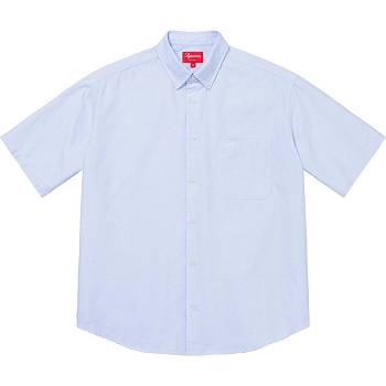 Supreme Loose Fit S/S Oxford Hemd Weiß Blau | CH381TV