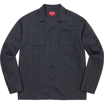 Supreme Pinstripe Linen Hemd Navy | CH372CE