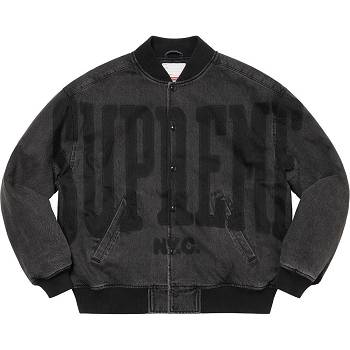 Supreme Washed Knockout Denim Varsity Jacke Schwarz | CH439AP